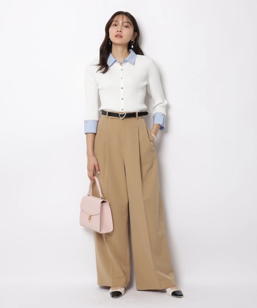 JUSGLITTY(ジャスグリッティー)の「7分袖シャツカラーニット(ニット/セーター・レディース・グレイッシュベージュ/ミント/ネイビー/ホワイト・2)」の12枚目の写真