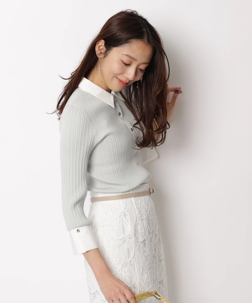 JUSGLITTY(ジャスグリッティー)の「7分袖シャツカラーニット(ニット/セーター・レディース・グレイッシュベージュ/ミント/ネイビー/ホワイト・2)」の17枚目の写真