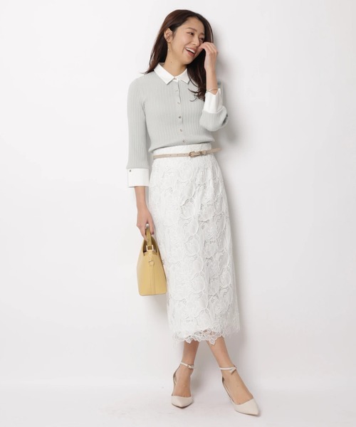 JUSGLITTY(ジャスグリッティー)の「7分袖シャツカラーニット(ニット/セーター・レディース・グレイッシュベージュ/ミント/ネイビー/ホワイト・2)」の22枚目の写真