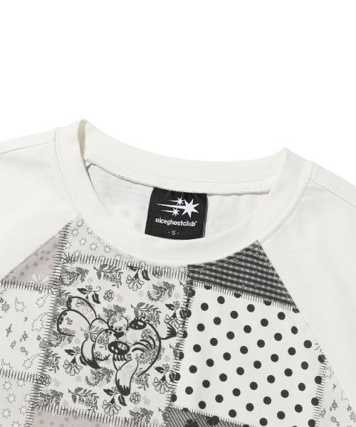NICE GHOST CLUB(ナイスゴーストクラブ)の「PATCHWORK QUILTED PRINTED 3/4 SLEEVE TEE_WHITE(NG2GSUT552A)(Tシャツ/カットソー・レディース・ホワイト・SMALL/MEDIUM)」の3枚目の写真