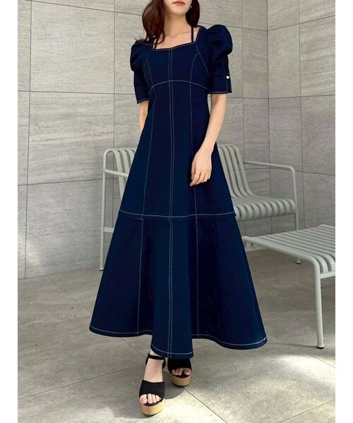dazzlin(ダズリン)の「2WAYスイッチングステッチワンピース(ワンピース・レディース・その他1/インディゴブルー/オフホワイト・MEDIUM/SMALL)」の2枚目の写真