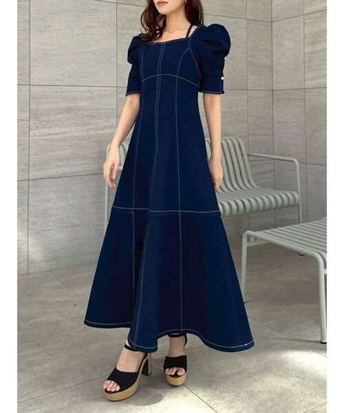 dazzlin(ダズリン)の「2WAYスイッチングステッチワンピース(ワンピース・レディース・その他1/インディゴブルー/オフホワイト・MEDIUM/SMALL)」の5枚目の写真