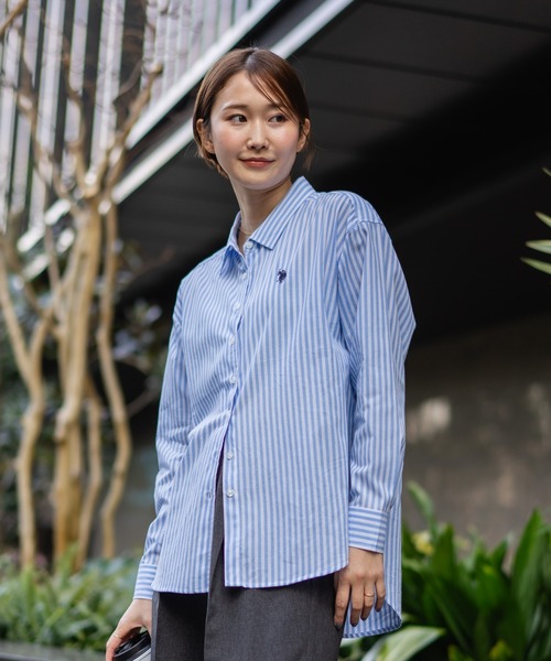 U.S. POLO ASSN.(ユーエスポロアッスン)の「【U.S. POLO ASSN./ユーエスポロアッスン】【気になるお尻を自然にカバー】ブロードシャツ やや長め丈 着痩せ効果(シャツ/ブラウス・レディース・ネイビー/サックスブルー/ピンク/ブルー・LARGE/MEDIUM)」の8枚目の写真