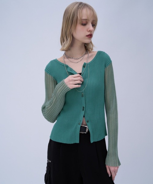 HARE（ハレ）の「ソデシアークルーカーディガン(HARE)（カーディガン/ボレロ・レディース・グリーン/ブラック・FREE）」の16枚目の写真