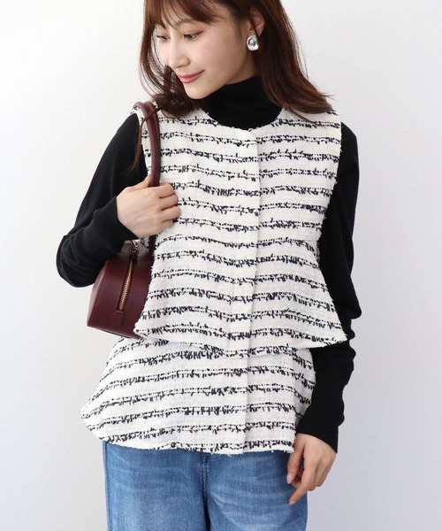 Jines(ジネス)の「ツィードフリルベスト(ベスト・レディース・ホワイト・38)」の1枚目の写真