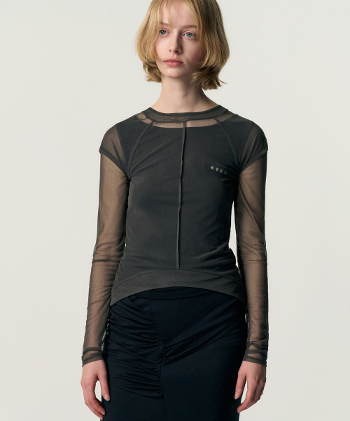 KIMZISU(キムジス)の「Veiled Mesh Shell LS T-shirt_BLACK(Tシャツ/カットソー・レディース・ブラック・SMALL/MEDIUM)」の2枚目の写真