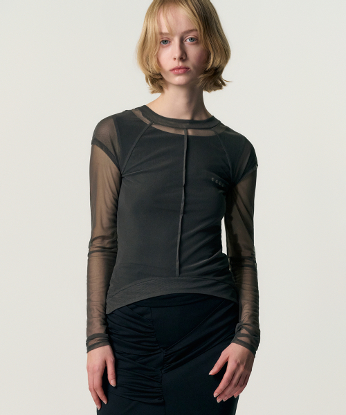 KIMZISU(キムジス)の「Veiled Mesh Shell LS T-shirt_BLACK(Tシャツ/カットソー・レディース・ブラック・SMALL/MEDIUM)」の3枚目の写真