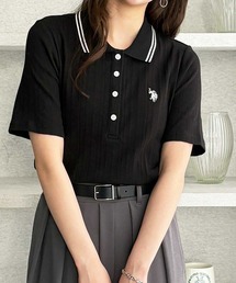 GeeRA別注【U.S. POLO ASSN.】ランダムリブライン入りワンポイント刺繍ポロ襟シャツ