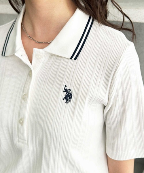 U.S. POLO ASSN.(ユーエスポロアッスン)の「GeeRA別注【U.S. POLO ASSN.】ランダムリブライン入りワンポイント刺繍ポロ襟シャツ(ポロシャツ・レディース・ブラック/オフホワイト・MEDIUM/LARGE/X-LARGE)」の12枚目の写真