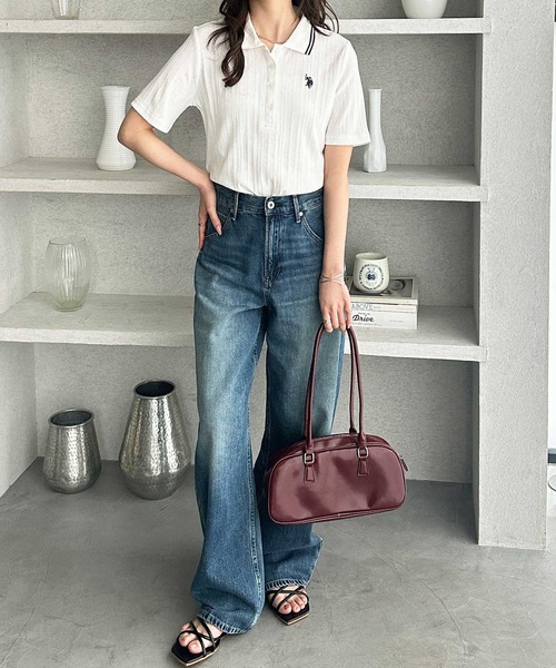 U.S. POLO ASSN.(ユーエスポロアッスン)の「GeeRA別注【U.S. POLO ASSN.】ランダムリブライン入りワンポイント刺繍ポロ襟シャツ(ポロシャツ・レディース・ブラック/オフホワイト・MEDIUM/LARGE/X-LARGE)」の14枚目の写真