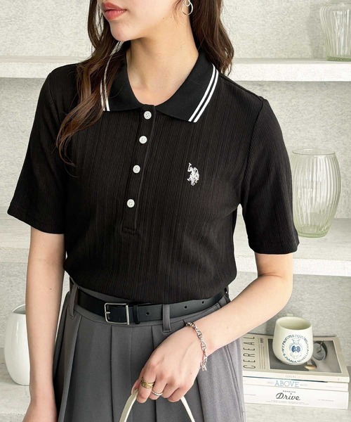 U.S. POLO ASSN.(ユーエスポロアッスン)の「GeeRA別注【U.S. POLO ASSN.】ランダムリブライン入りワンポイント刺繍ポロ襟シャツ(ポロシャツ・レディース・ブラック/オフホワイト・MEDIUM/LARGE/X-LARGE)」の19枚目の写真