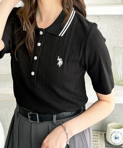 U.S. POLO ASSN.(ユーエスポロアッスン)の「GeeRA別注【U.S. POLO ASSN.】ランダムリブライン入りワンポイント刺繍ポロ襟シャツ(ポロシャツ・レディース・ブラック/オフホワイト・MEDIUM/LARGE/X-LARGE)」の20枚目の写真
