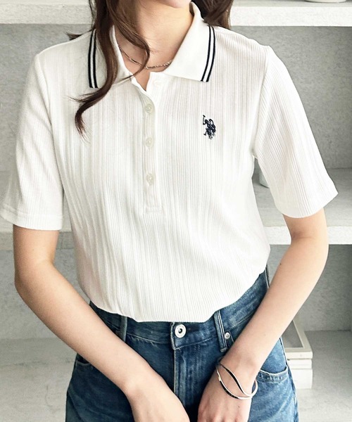 U.S. POLO ASSN.(ユーエスポロアッスン)の「GeeRA別注【U.S. POLO ASSN.】ランダムリブライン入りワンポイント刺繍ポロ襟シャツ(ポロシャツ・レディース・ブラック/オフホワイト・MEDIUM/LARGE/X-LARGE)」の21枚目の写真