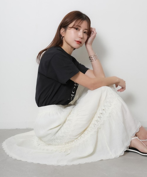 Riberry（リベリー）の「コットンレース切替ティアードスカート（スカート・レディース・アイボリー/ブラック・FREE）」の2枚目の写真