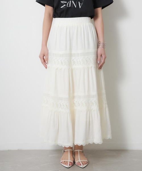 Riberry（リベリー）の「コットンレース切替ティアードスカート（スカート・レディース・アイボリー/ブラック・FREE）」の10枚目の写真