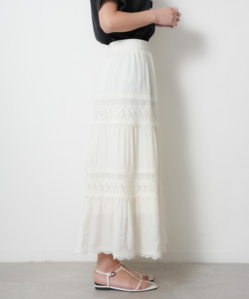 Riberry（リベリー）の「コットンレース切替ティアードスカート（スカート・レディース・アイボリー/ブラック・FREE）」の11枚目の写真