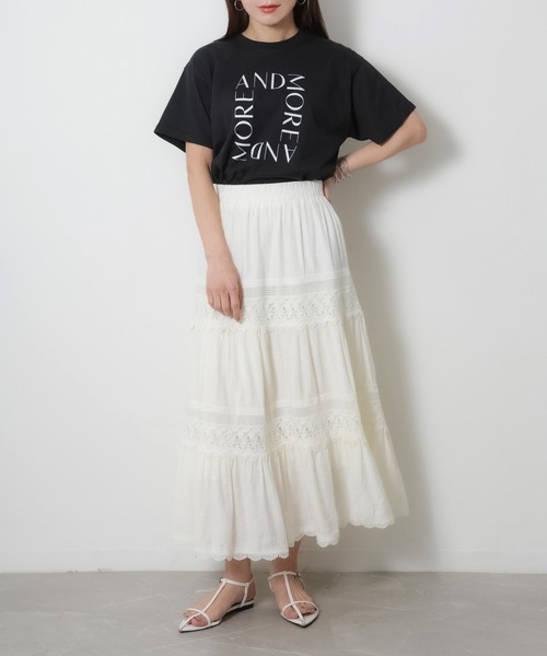 Riberry（リベリー）の「コットンレース切替ティアードスカート（スカート・レディース・アイボリー/ブラック・FREE）」の5枚目の写真