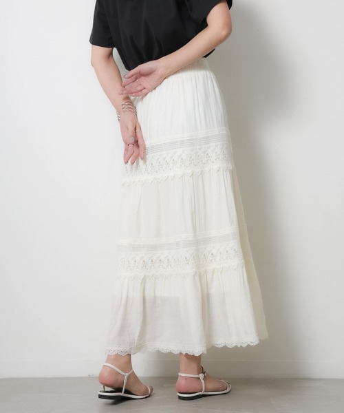 Riberry（リベリー）の「コットンレース切替ティアードスカート（スカート・レディース・アイボリー/ブラック・FREE）」の14枚目の写真