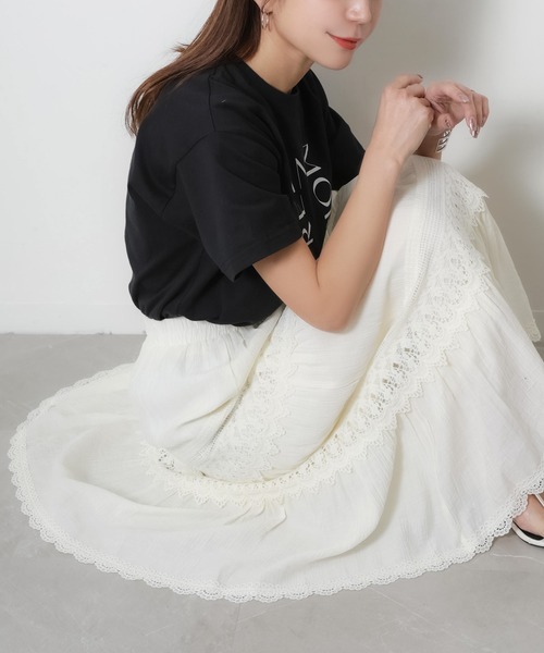 Riberry（リベリー）の「コットンレース切替ティアードスカート（スカート・レディース・アイボリー/ブラック・FREE）」の15枚目の写真