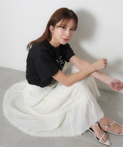 Riberry（リベリー）の「コットンレース切替ティアードスカート（スカート・レディース・アイボリー/ブラック・FREE）」の4枚目の写真