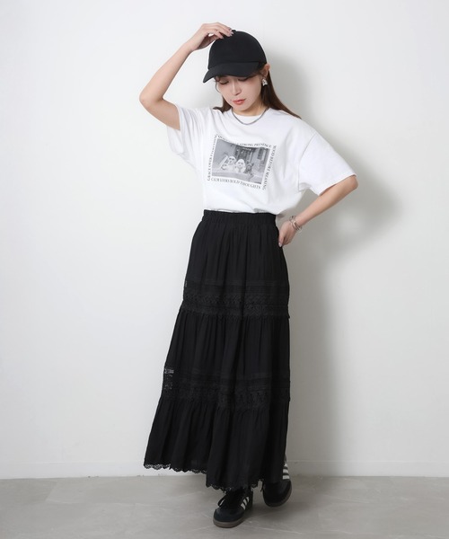 Riberry（リベリー）の「コットンレース切替ティアードスカート（スカート・レディース・アイボリー/ブラック・FREE）」の16枚目の写真