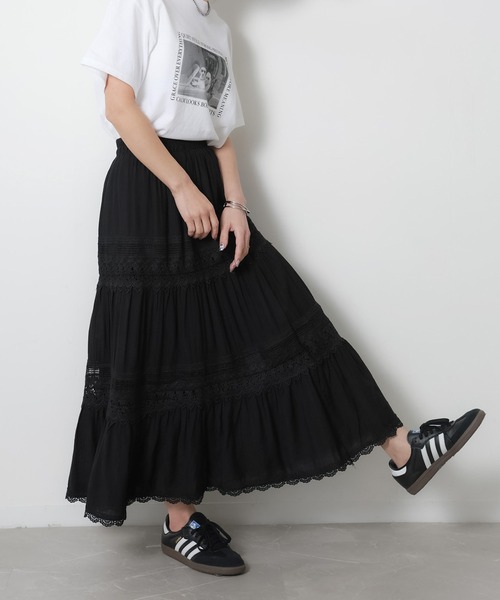 Riberry（リベリー）の「コットンレース切替ティアードスカート（スカート・レディース・アイボリー/ブラック・FREE）」の17枚目の写真