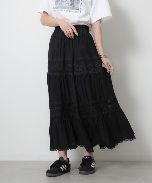 Riberry（リベリー）の「コットンレース切替ティアードスカート（スカート・レディース・アイボリー/ブラック・FREE）」の18枚目の写真