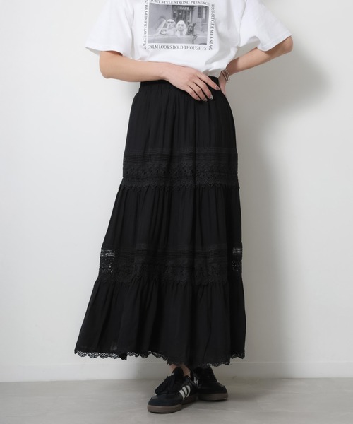 Riberry（リベリー）の「コットンレース切替ティアードスカート（スカート・レディース・アイボリー/ブラック・FREE）」の21枚目の写真