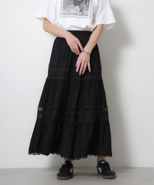 Riberry（リベリー）の「コットンレース切替ティアードスカート（スカート・レディース・アイボリー/ブラック・FREE）」の20枚目の写真