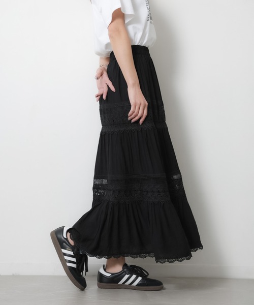 Riberry（リベリー）の「コットンレース切替ティアードスカート（スカート・レディース・アイボリー/ブラック・FREE）」の8枚目の写真