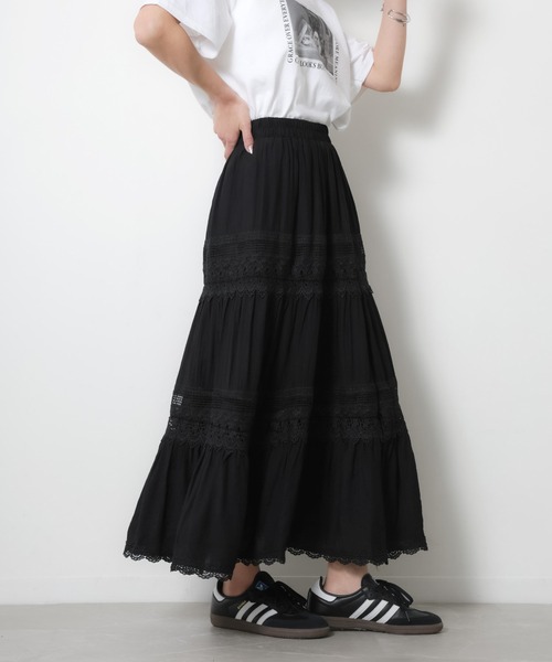 Riberry（リベリー）の「コットンレース切替ティアードスカート（スカート・レディース・アイボリー/ブラック・FREE）」の19枚目の写真
