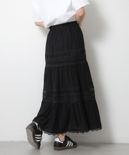 Riberry（リベリー）の「コットンレース切替ティアードスカート（スカート・レディース・アイボリー/ブラック・FREE）」の9枚目の写真