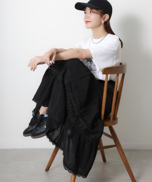 Riberry（リベリー）の「コットンレース切替ティアードスカート（スカート・レディース・アイボリー/ブラック・FREE）」の6枚目の写真