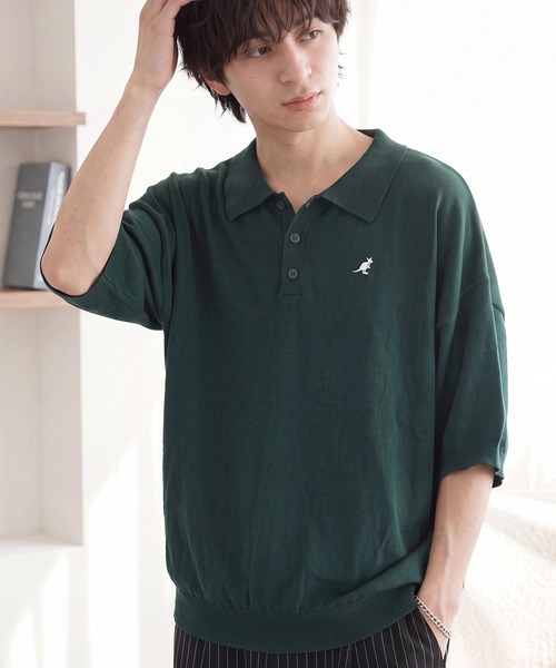 KANGOL(カンゴール)の「【KANGOL/カンゴール】別注 ワンポイント刺繍 半袖 ニットポロ(ポロシャツ・メンズ・ネイビー/ブラウン/ワインレッド/グリーン/アイボリー/ブラック・M/L/XL)」の4枚目の写真