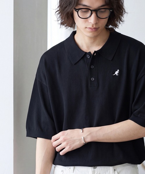 KANGOL(カンゴール)の「【KANGOL/カンゴール】別注 ワンポイント刺繍 半袖 ニットポロ(ポロシャツ・メンズ・ネイビー/ブラウン/ワインレッド/グリーン/アイボリー/ブラック・M/L/XL)」の2枚目の写真