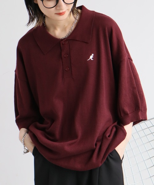 KANGOL(カンゴール)の「【KANGOL/カンゴール】別注 ワンポイント刺繍 半袖 ニットポロ(ポロシャツ・メンズ・ネイビー/ブラウン/ワインレッド/グリーン/アイボリー/ブラック・M/L/XL)」の6枚目の写真