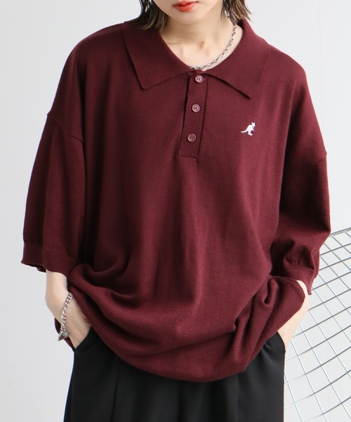 KANGOL(カンゴール)の「【KANGOL/カンゴール】別注 ワンポイント刺繍 半袖 ニットポロ(ポロシャツ・メンズ・ネイビー/ブラウン/ワインレッド/グリーン/アイボリー/ブラック・M/L/XL)」の8枚目の写真