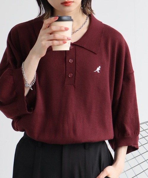 KANGOL(カンゴール)の「【KANGOL/カンゴール】別注 ワンポイント刺繍 半袖 ニットポロ(ポロシャツ・メンズ・ネイビー/ブラウン/ワインレッド/グリーン/アイボリー/ブラック・M/L/XL)」の10枚目の写真