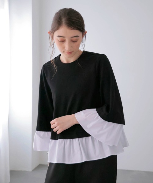 Jines（ジネス）の「ドッキングデザイントップス（Tシャツ/カットソー・レディース・ブラック/ネイビー・38）」の6枚目の写真