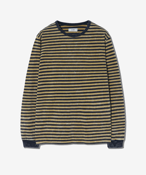 ECORR(エコル)の「ヴィンテージウォッシュドストライプロングスリーブ_イエロー(Tシャツ/カットソー・レディース・その他・1(M)/2(L)/3(XL))」の1枚目の写真