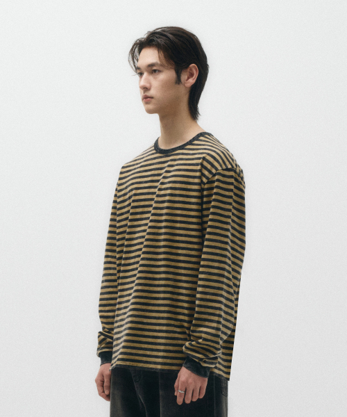 ECORR(エコル)の「ヴィンテージウォッシュドストライプロングスリーブ_イエロー(Tシャツ/カットソー・レディース・その他・1(M)/2(L)/3(XL))」の3枚目の写真