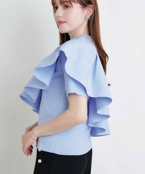 PICCIN PERLA(ピッチンペルラ)の「ケープ付きニット(ニット/セーター・レディース・ブラック/サックスブルー/オフホワイト・M)」の12枚目の写真