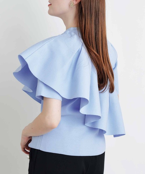 PICCIN PERLA(ピッチンペルラ)の「ケープ付きニット(ニット/セーター・レディース・ブラック/サックスブルー/オフホワイト・M)」の13枚目の写真