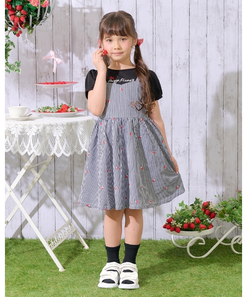 【新品】mezzo piano ワンピース・レギンスセット 80㎝ セール】裾スカラップ半袖Tシャツ＆イチゴキャミワンピースセット