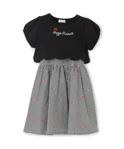 メゾピアノ120セット　ワンピース、スカート、Tシャツ セール】裾スカラップ半袖Tシャツ＆イチゴキャミワンピースセット