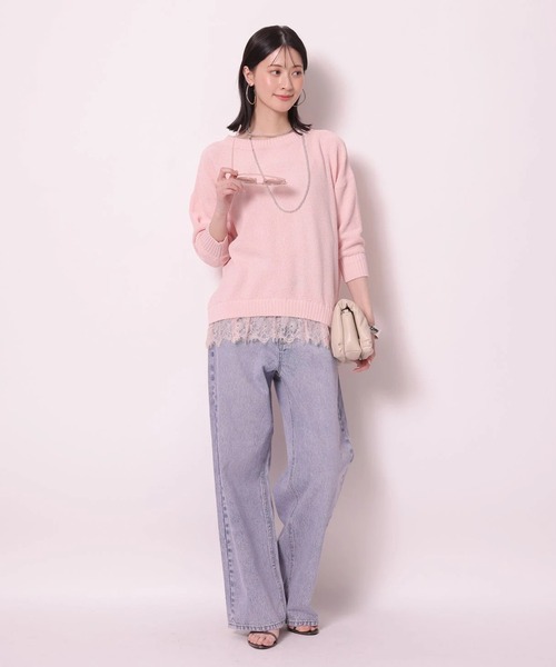 ピンクトッピングワイドデニムパンツ(その他パンツ)|Arpege story ピンクトッピングワイドデニムパンツ(その他パンツ)|Arpege story