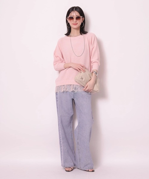 ピンクトッピングワイドデニムパンツ(その他パンツ)|Arpege story ピンクトッピングワイドデニムパンツ(その他パンツ)|Arpege story