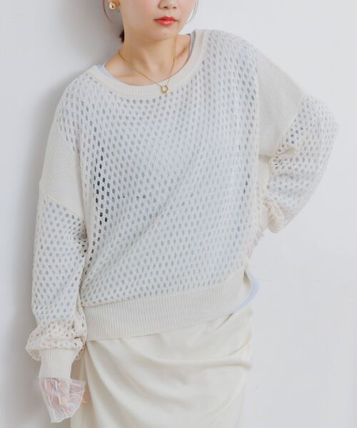 RETRO GIRL(レトロガール)の「メッシュニットプルオーバー(ニット/セーター・レディース・オフホワイト/ブラック/オレンジ・FREE)」の2枚目の写真
