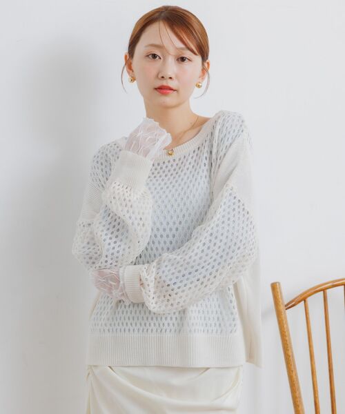 RETRO GIRL(レトロガール)の「メッシュニットプルオーバー(ニット/セーター・レディース・オフホワイト/ブラック/オレンジ・FREE)」の10枚目の写真