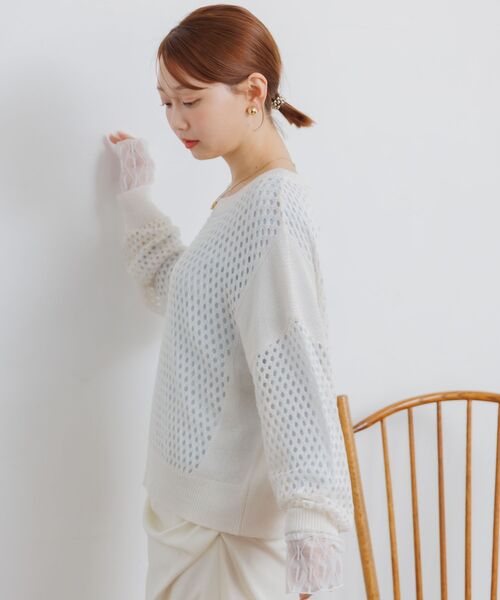 RETRO GIRL(レトロガール)の「メッシュニットプルオーバー(ニット/セーター・レディース・オフホワイト/ブラック/オレンジ・FREE)」の13枚目の写真